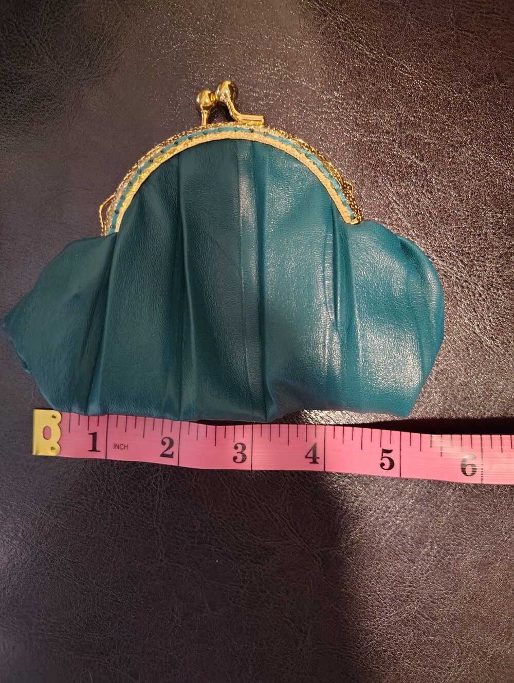 Teal Leather Frame Coin Purse with Gold Clasp. Handmade By Me!!.